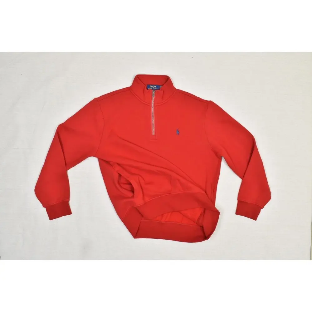 Polo Ralph Lauren Men's Large Red 1/4 Zip Pullover Fleece Sweatshirt Blue Pony L